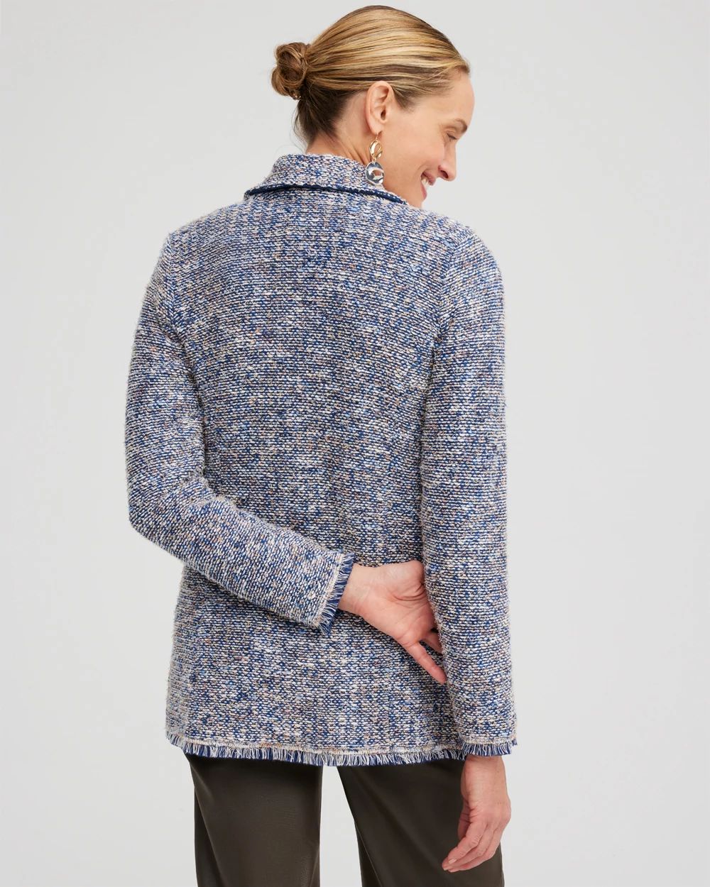 ジャケット HUECLOSET Kinder V-neck tweed short-sleeved jacket 4JE074 Tweed Blazer | Chico's